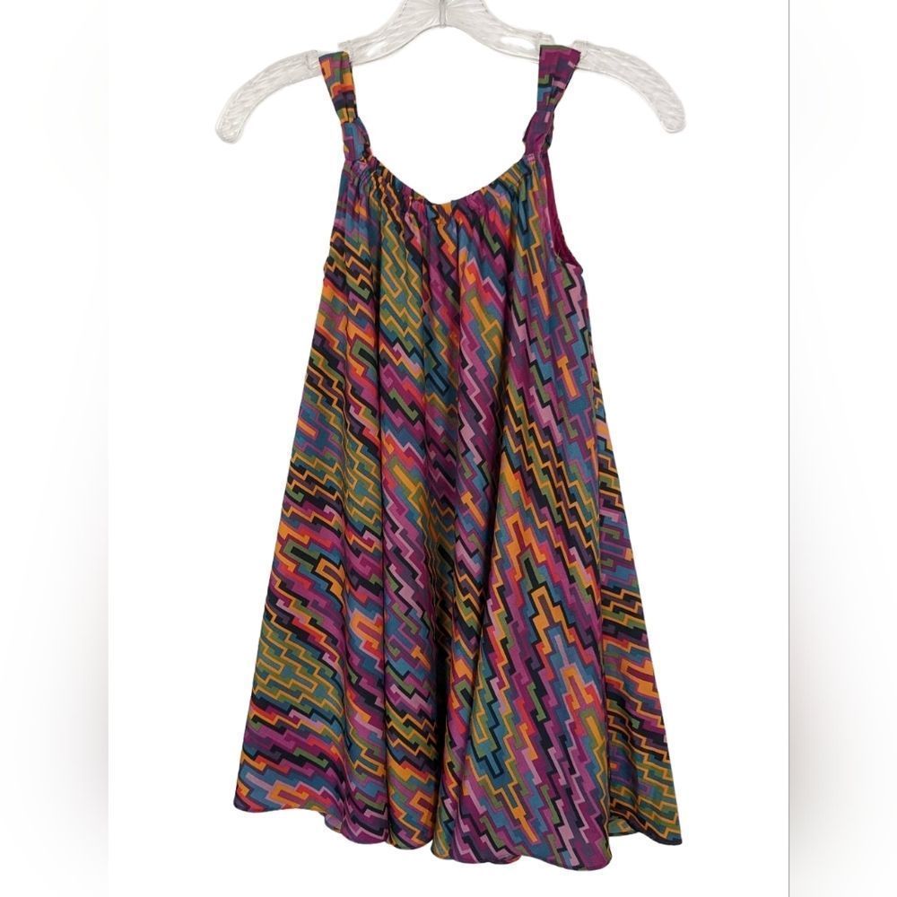 DKNY Girl's Multicolor Geometric Print Sleeveless Swing Dress Medium
